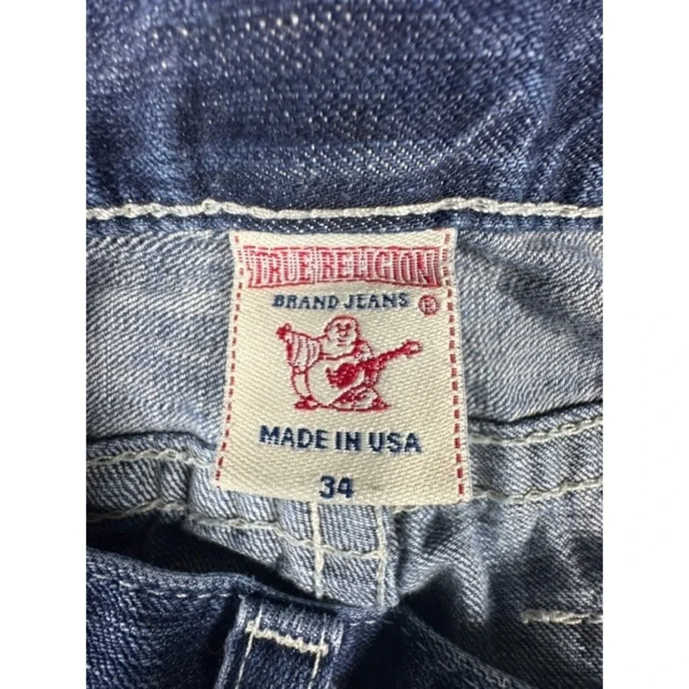 True Religion Jeans M 34 Joey Flare Dark Wash Horseshoe Flap Pocket Twisted Seam